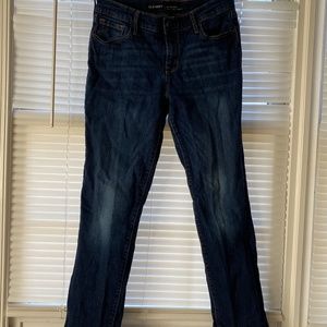 Mid Rise Dark Wash Denim Straight Leg Jeans